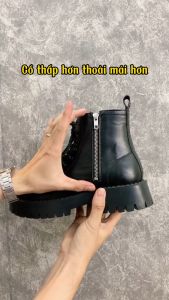 Giày Chunky Combat Boots da thời trang INICHI G1111 da lì chống nhăn khóa kéo phiên bản đế chunky cao cấp