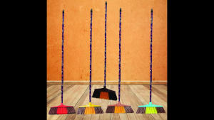 Plastic Wide Broom Brush with Wooden Long Handle - Assorted Colors