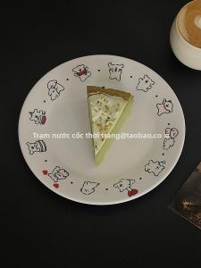 Đĩa Tráng Men Sứ Ăn Trưa Phong Cách Hàn Quốc Đồ Tráng Men Họa Tiết Hoạt Hình Dễ Thương Đĩa Tráng Men Tròn 8 Inch Đồ Ăn Nhẹ Đĩa Tráng Men