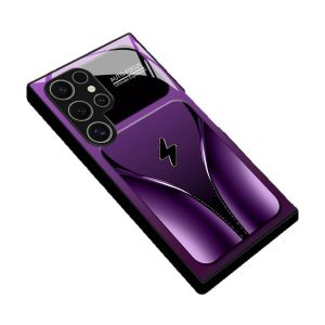 Luxury Luxury Gradient Lightning Logo Tempered Glass Phone Case For Samsung S22 S23 S24 S25 S26 Ultra Plus S23fe S24fe S25fe Shockproof Soft Silicone Frame Full Camera Lens Protection Glossy Fashion Anti Fingerprint Sporty Aesthetic Cover
