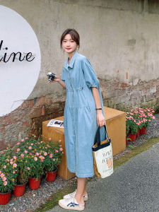 สไตล์ขี้เกียจ หลวม บาง เดนิม เดรสเชิ้ต ฤดูร้อน ใหม่ Gentle Sweet ลำลอง ขนาดเล็ก เดรส ผู้หญิง สไตล์เกาหลี ทรงเอ กระโปรงยาวปานกลาง