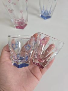 Japanese Style Sakura Glass Cup Beer Cup Small Wine Cup Sake Cup Gradient Five-Pointed Cup Home Use round Shape Drinkware