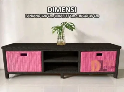 Redy Stok Lemari Rotan Sintetis Laci 2 DVD Meja Tv Rak Buku Susun