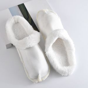 Crocs Style Winter Shoe Covers Womens Fleece Lined Plush Slip-On Footwear Inner Cotton Booties Hole Design Snow House Slippers