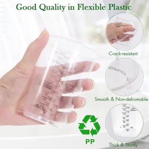 Multipurpose Disposable Plastic Measuring Cups with Wooden Sticks for Epoxy Resin Liquid Measuring Paint Mixing Cooking&Baking
