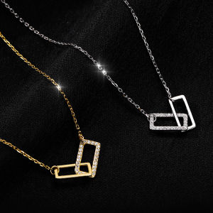 925 Sterling Silver Geometric Necklace Shiny Rectangle Pendant Set with Cubic Zirconia Necklace for Girls Fine Jewelry