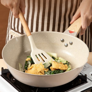 3PCS High temperature resistant and scald-proof silicone shovel spatula handle wooden set non-slip kitchen soup spoon