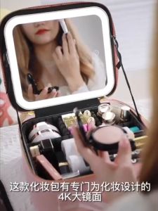 Led Cosmetic Bag With Light And Mirror Portable Large Capacity Cosmetic Case Storage Box Small Makeup Cosmetic Mirror Tricolor