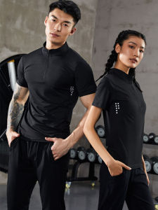 Áo Thun Tập Thể Dục Nam Ôm Vừa Vặn Nhanh Khô Co Giãn Cao Cổ Đứng Nửa Khóa Kéo Tay Ngắn Thường Ngày Màu Trơn Thể Thao