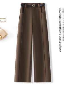 High Waist Wide Leg Pants Womens Autumn Winter New Style Casual Elastic Comfortable Polyester Wool Blend Straight Cut Trousers