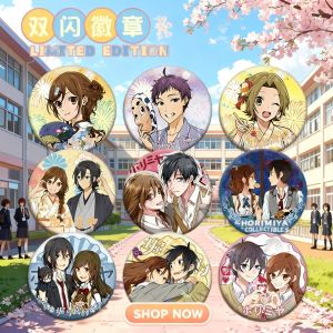 Bandai | Anime Badge 75mm 58mm Tin Pin Silver Glitter Hori And Miyamura Double Flash Holographic Anime Merchandise Accessories
