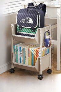 Portable Bookbag Storage Rack with Casters for Placing next to Desk Small Cart for Putting Books under Table Side Storage Organizer