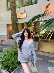 Cartoon Cat Hollow out Long Sleeve T-Shirt Womens Summer Lazy Loose Design Sweet Grey Versatile Top Breathable Polyester