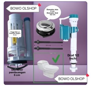 Sparepart closet duduk model kodok Alat closet duduk monoblok Alat tabung closet tombol atas