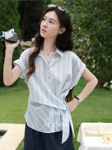 Áo Blouse Ngắn Tay Sọc Thời Trang Mùa Hè Dáng Ôm