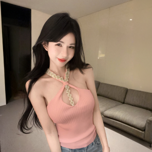 GUZILIAN | Áo ba lỗ dệt kim hở cổ gợi cảm cho nữ mùa hè Áo khoác ngoài ôm vừa vặn độc đáo đẹp mắt nhỏ