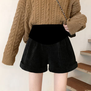 Maternity Corduroy Shorts Winter Outerwear Wide Leg Supportive Pregnant Womens Pants Comfortable Soft Fabric Easy to Wear
