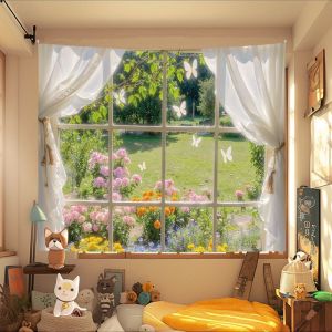 VIKAMA ins Seaview french window tapestry Cure seaside beach palm tree scenery background cloth tapestry room decoration