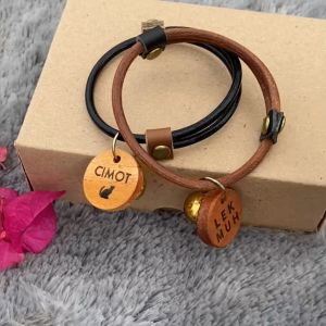 Kalung Kucing Custom Nama Tali Kulit