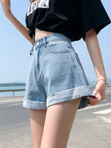 Light-Colored A-Line Flared Denim Shorts Casual Washed Straight Leg Natural Waist Short Pants Summer Jeans for Women