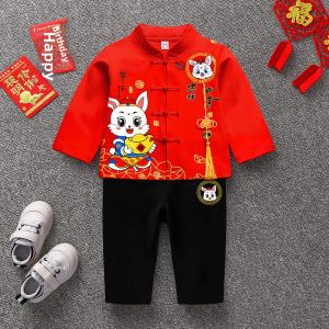 Baby Boy Girl Birthday Clothes Thin New Year Celebration Outfit Toddler Hanfu Spring Autumn Cotton Polyester Blend Kids Costume