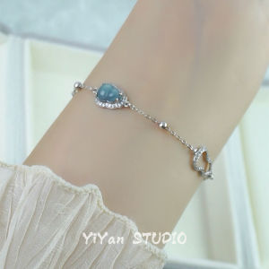 Natural Gypsum Blue Water Turquoise Gourd Bracelet S925 Silver Embedded New Chinese Design Gift for Girlfriend Fashion Jewelry