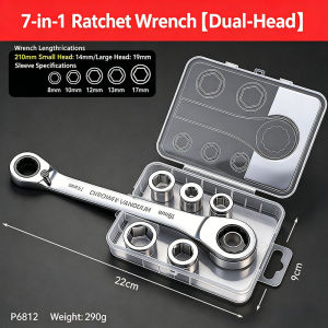 7-in-1 Double Head Ratchet Wrench Set with Interchangeable Shaking Heads Flexible Joint Removable Socket for Multi Size Tasks