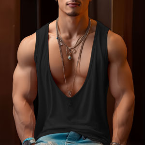 เสื้อกีฬาคอวีลึกคอวีลึกสำหรับผู้ชายเสื้อสีทึบน้ำหนักเบาสำหรับฤดูร้อน