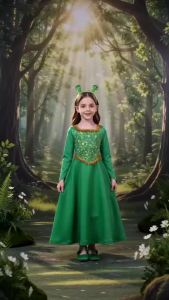 Fiona Costume Kids Green Princess Dress Teens Halloween Costumes Long Gown Birthday Party Dress Up