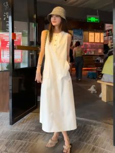 Elegant White Sleeveless French Style Dress Womens Summer 2025 New Lightweight Luxury Long Vest Dress Ladys Atmosphere