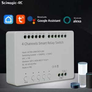 โมดูลรีเลย์สวิตช์อัจฉริยะ Tuya Wifi 4 ช่องสัญญาณ ควบคุมอัตโนมัติอัจฉริยะ AC 100~240V DC 5~24V 10A ทำงานร่วมกับ Alexa