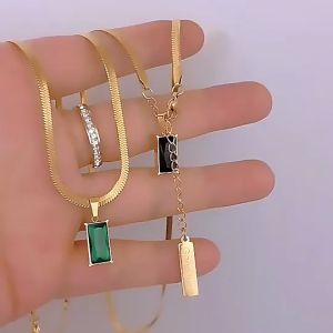 Kalung Titanium Kotak Korea Anti Karat Anti Luntur untuk Wanita