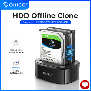 ORICO Dual-bay External Hard Drive Docking Station for 2.5/3.5 Inch HDD SSD SATA to USB 3.0 HDD Docking Station with 12V3A Power Adapter with Offlline Clone SATA Enclosure Hdd
