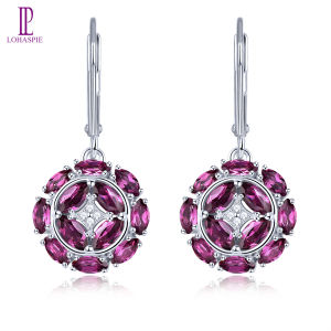 Lohaspie Jewelry Genuine 3.5 Carats Drop Earring Silver 925 Original Natural Rhodolite Garnet Drop Earring Women Fashion Drop Earring Garnet Earring For Women Jewelry