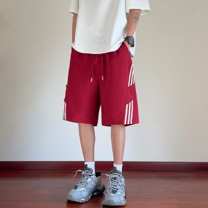 Summer New Style Basketball Pants Ice Silk Drape Casual Loose Mens Seven-Five Shorts Straight Leg Elastic Waistband