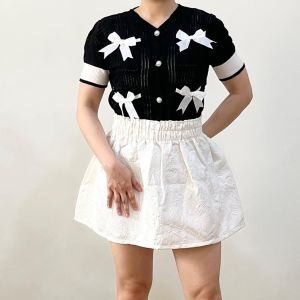 ●ECLAIRE● 003 Cardigan Kardigan knit rajut Pita Bow Timbul shortsleeves Lengan Pendek Korea Kasual Casual Feminim import 6372