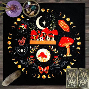 VIKAMA Mystic Forest Tablecloth Red Mushroom Moon Stars Waterproof Stain Resistant Meditation Divination Theme