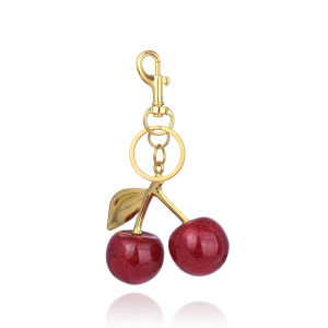 Cherry Bag Charm Keychain Exquisite Red Cherry Strawberry Apple Fruit Key Chain for Women Bag Purse Pendant Accessories Gift