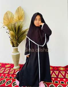 baju gamis set hijab anak perempuan untuk usia 4 sampai 15 tahun baju muslim drees anak murah bahan rayon twill
