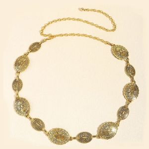 Retro style womens metal waist chain accessories Decorative circle carved chain belt high style accessories