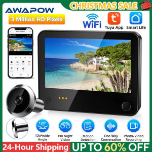 Awapow Tuya Surveillance Door Smart Peephole Camera Visual Intercom Digital Radar Camera Motion Detection Wireless Video Doorbel