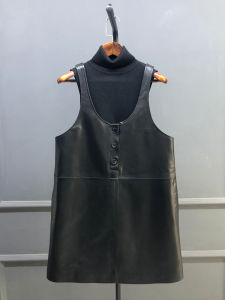 round Neck Casual Loose Sheepskin Dress Womens Korean Style A-Line Skirt Slimming Midi Skirt Trendy Shoulder Pad Dress