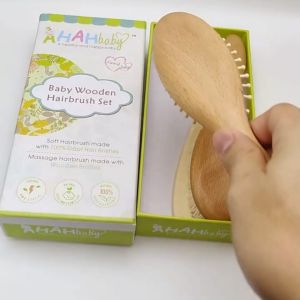 AhahBaby Baby Wooden Hair Brush Set 1 กล่องได้หวีไม้ 3 แบบ ของเเท้