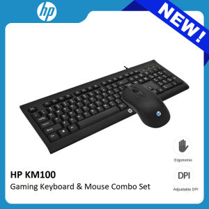 HP KM100 USB Wired Keyboard and Mouse Combo Slim and Ergonomic Design for Notebook Computer PC Laptop