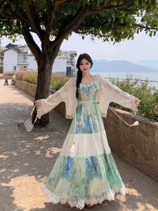 Váy Dài Không Tay Mùa Hè Phong Cách Mới Cổ Điển Pháp Váy Dài Bó Eo Thanh Lịch Đi Biển Váy Nữ Mùa Hè 2025