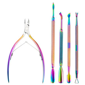 Rainbow Titanium Stainless Steel Cuticle Nipper Nail Pusher Triangle Cuticle Remover Dead Skin Fork Manicure Pedicure Tool