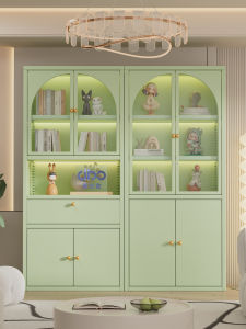 DIBIOU | Creamy Glass Door Bookcase Storage Cabinet
