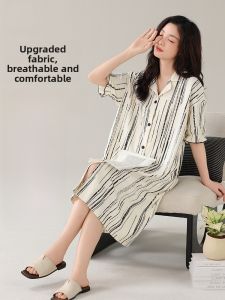 MiiOW | Cat Woman Summer Long Sleeve Cotton Sleepwear Womens Short Sleeve Open Cardigan Large Size Home Clothes Pure Cotton Nightgown