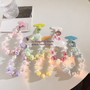 Colorful Dopaamine Beaded Bracelet Short Womens Style Mobile Phone Case Keychain Lanyard Durabe Wristband Phone Accessory