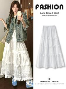 YIFANSHI | Elegant White Lace High-Waist Flare Midi Dress